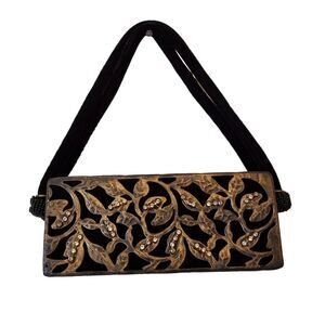 Jeweled Brass Women's Handbag Black Purse Metal